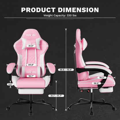 Height Adjustable Ergonomic Video Gaming / Computer Chair with Messaging Lumbar Support