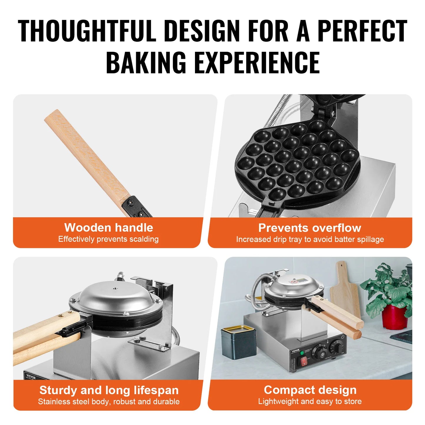 Commercial Egg Bubble Waffle Maker 1400W Non-Stick Stainless Steel