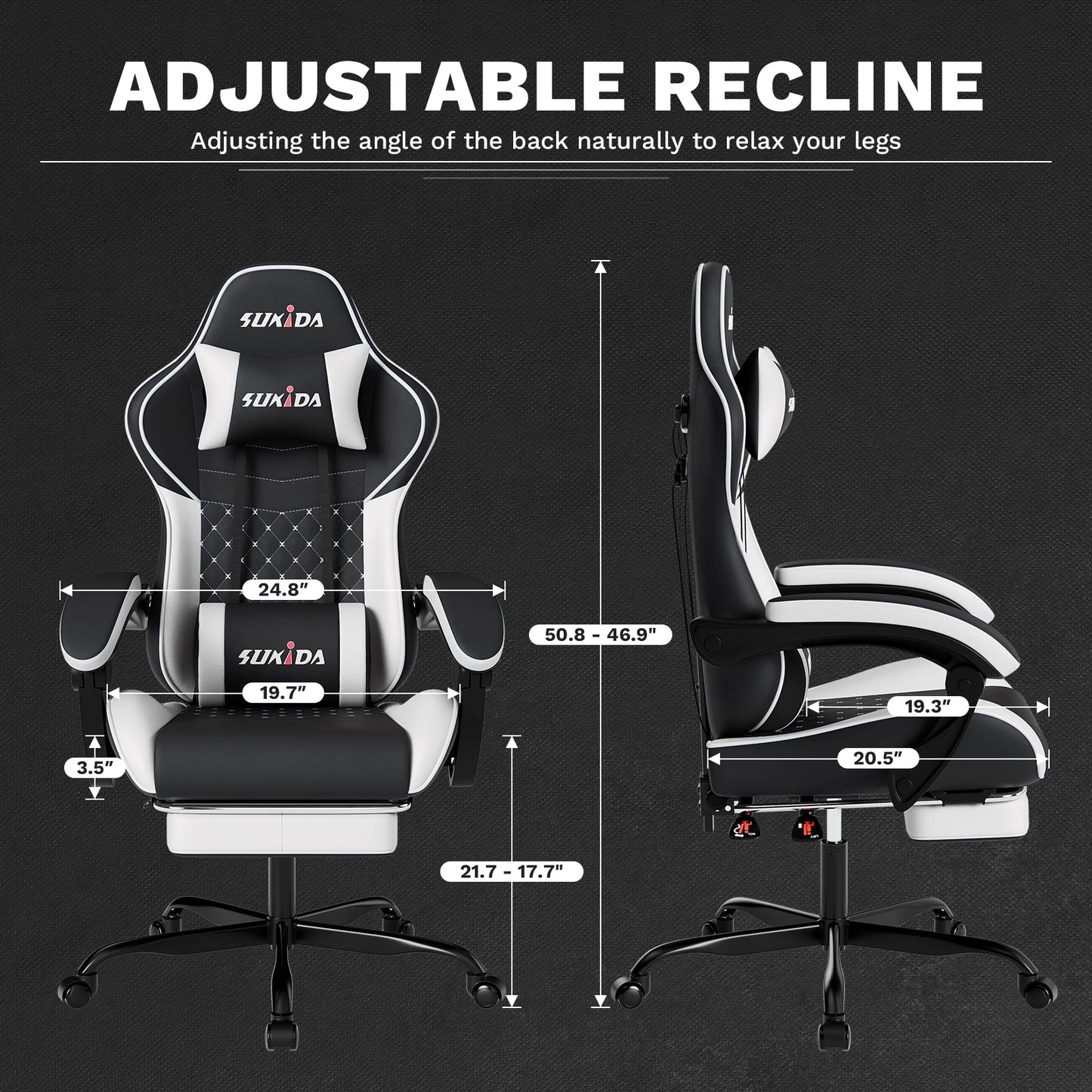 Ergonomic Gaming Chairs with Massage Lumbar Support Swivel Height Adjustable Headrest Backrest