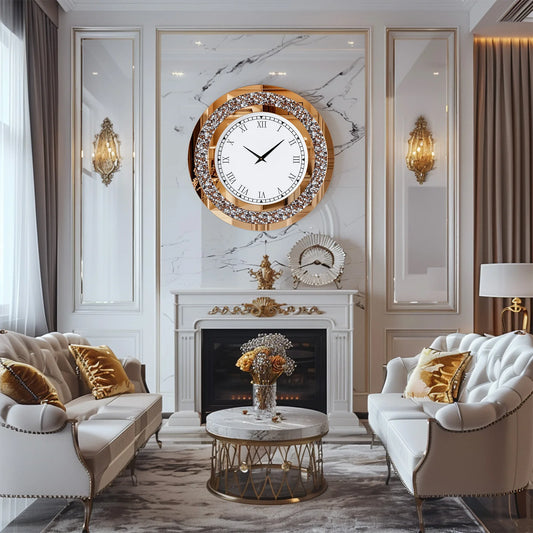 24"-in. Crystal Sparkle Round Mirrored Wall Clock