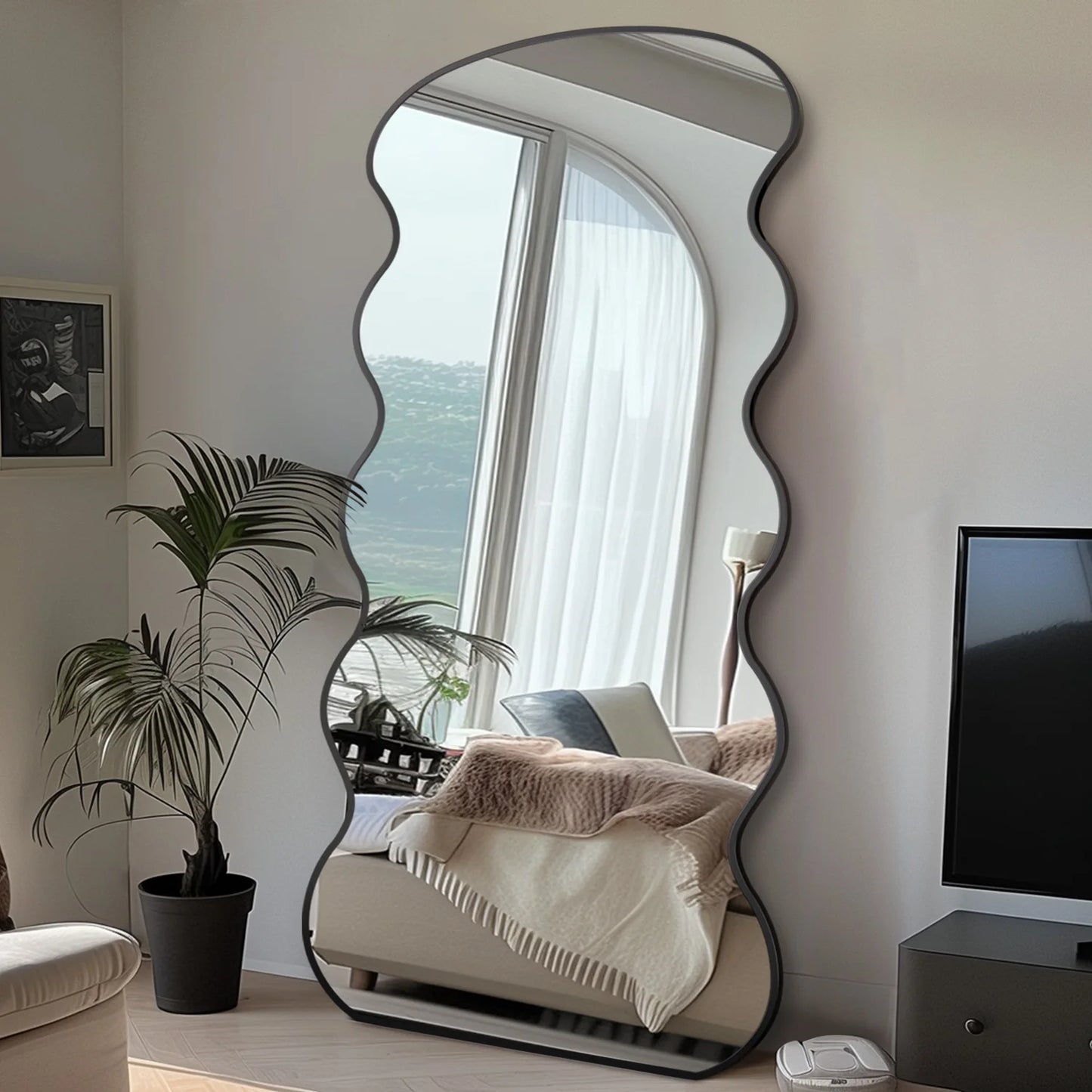 76"x34" Full Length Wavy Mirror with Stand