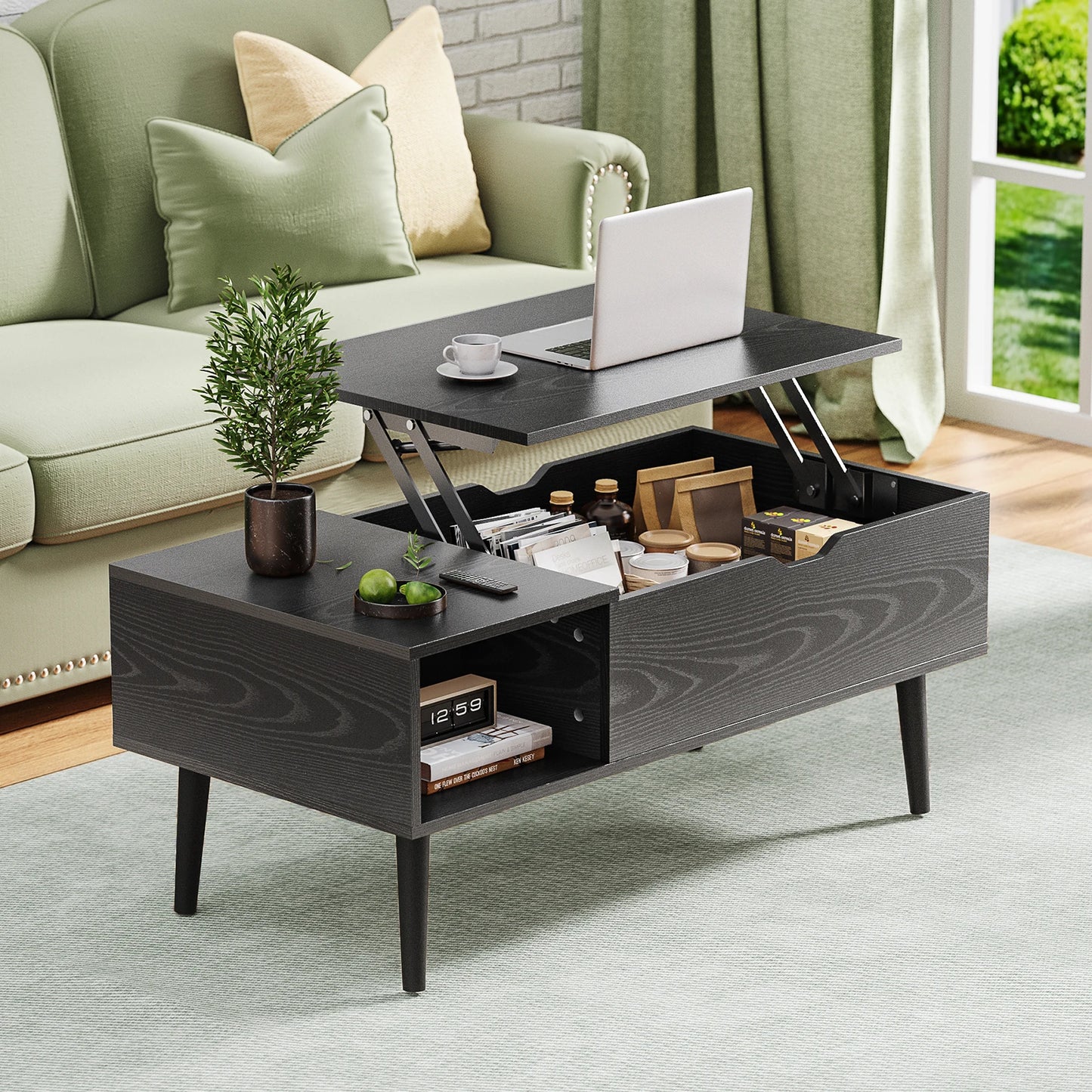 Lift Top Coffee Table with Adjustable Storage Shelf and Easy Lift or Lower