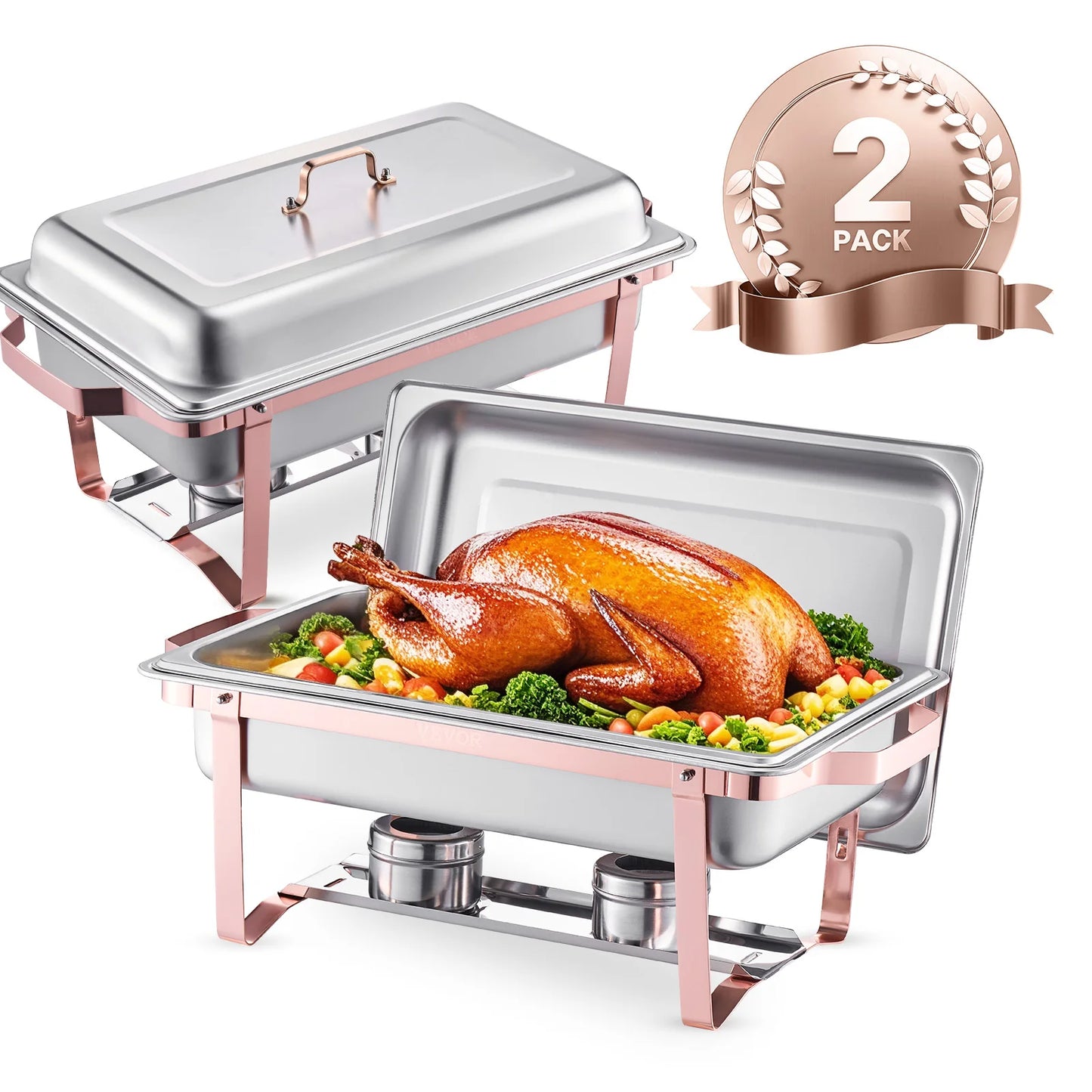 8QT Rectangle Chafing Dish 2/4/6 Packs with Folding Stand and Fuel Holder