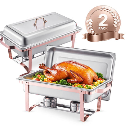 8QT Rectangle Chafing Dish 2/4/6 Packs with Folding Stand and Fuel Holder