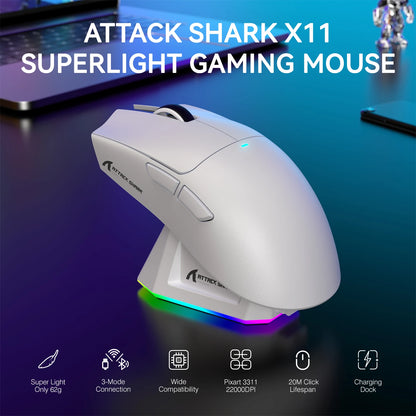 Lightweight Wireless Gaming Mouse with RGB Backlight Charging to 22K DPI, PAW3311 Optical Sensor