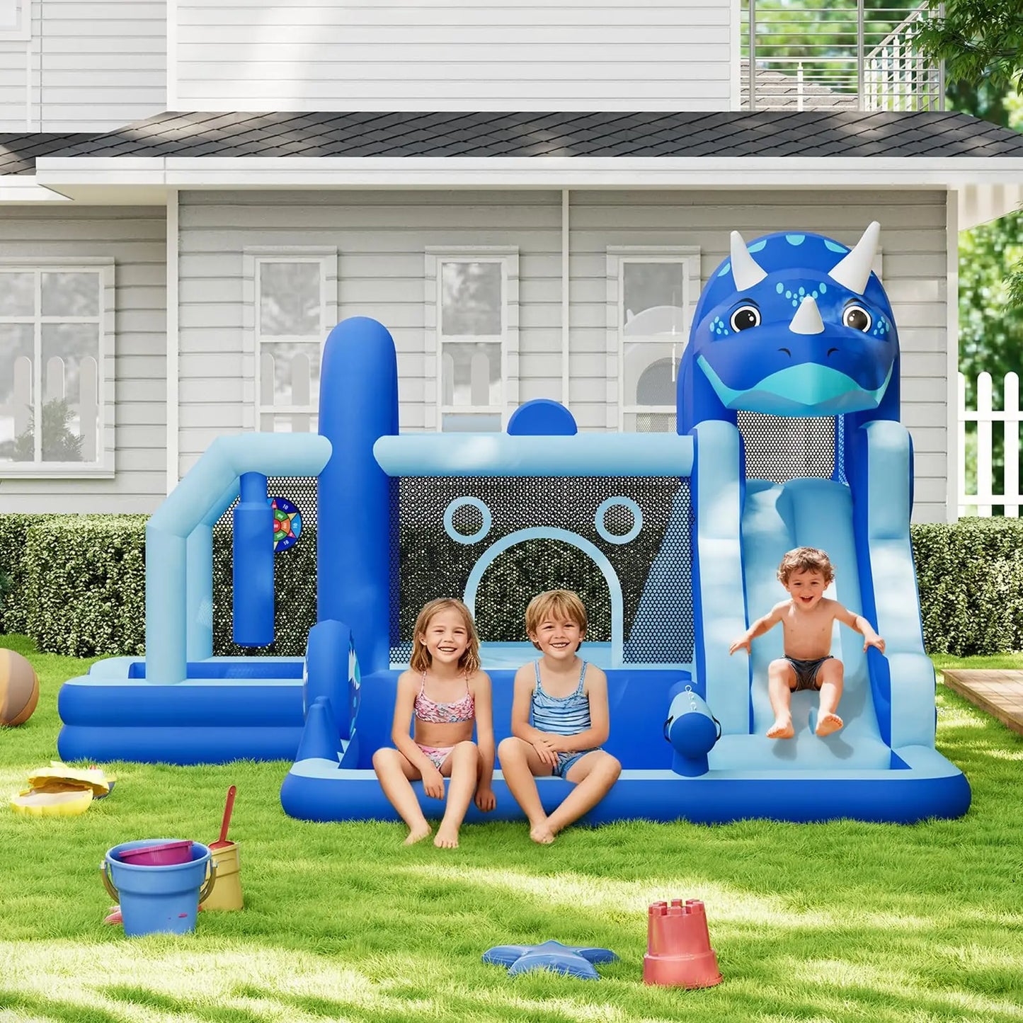 Large Inflatable Dinosaur Bounce House with Slide & Water Features