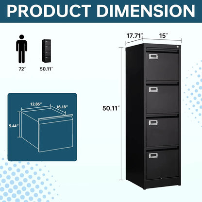 4-Drawer Locking Metal File Cabinet for Letter/Legal/A4 Files