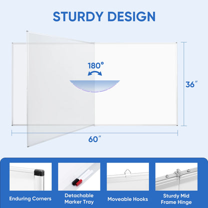 Foldable Double-Sided Whiteboard 60x36 Inch, Magnetic Dry Erase Board