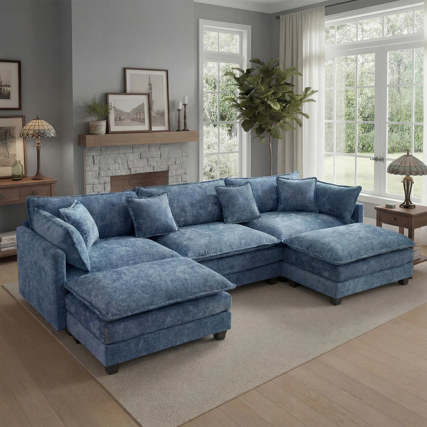 113.4" Modular Sectional Sofa with Ottoman.