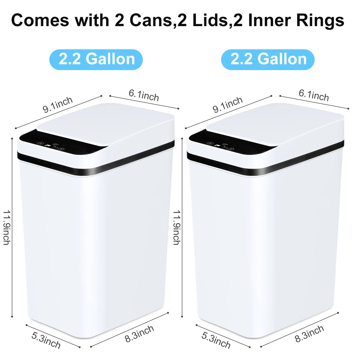 2 Pack 12L Touchless Motion Sensor Bathroom Automatic Trash Cans