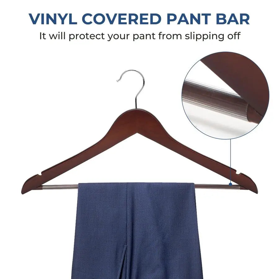 Wooden Coat Hangers, 20 Pack High Grade 17.5 Inch Wood Suit Hangers with Non-Slip Pant Bar