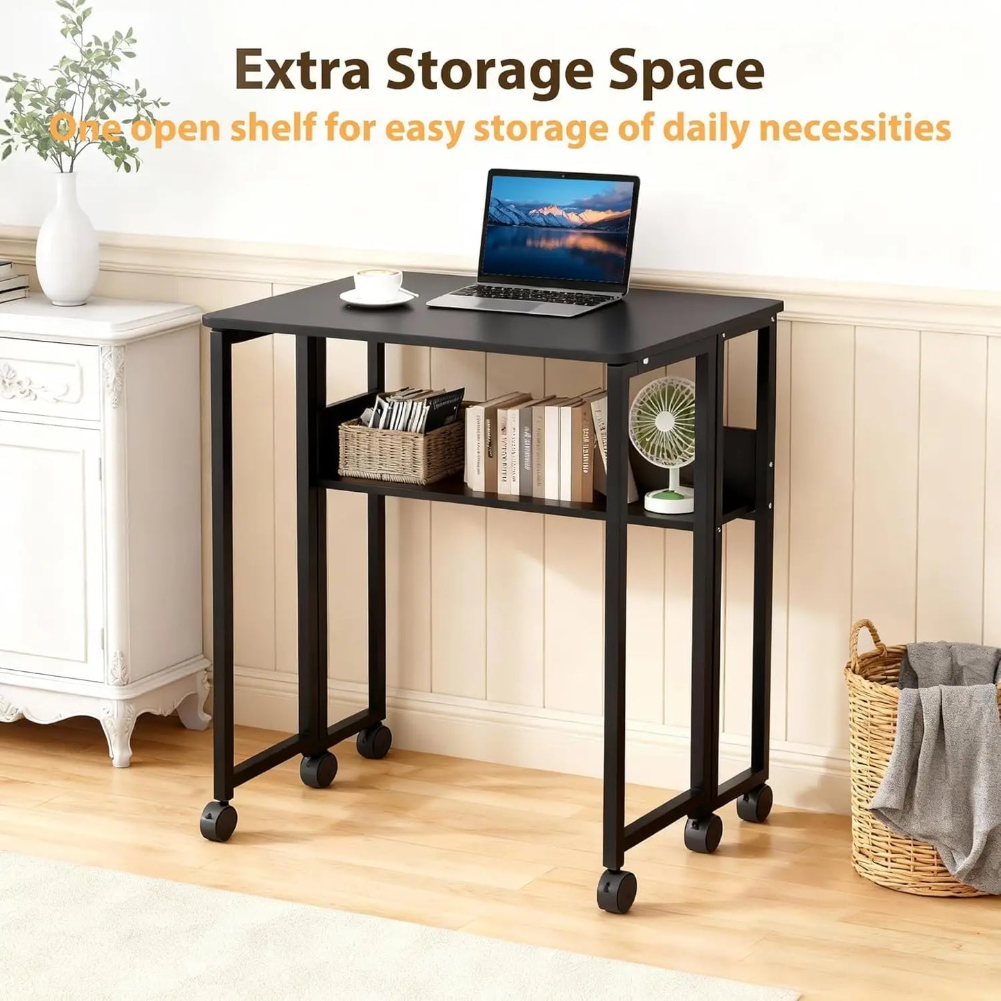 Space Saving Foldable Rolling Desk with Laptop Storage