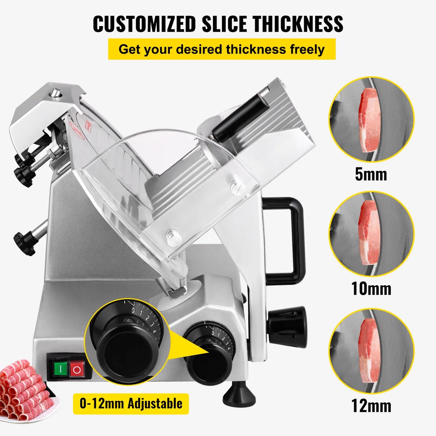 8/10 Inch adjustable Thickness Deli Meat and Cheese Slicer.