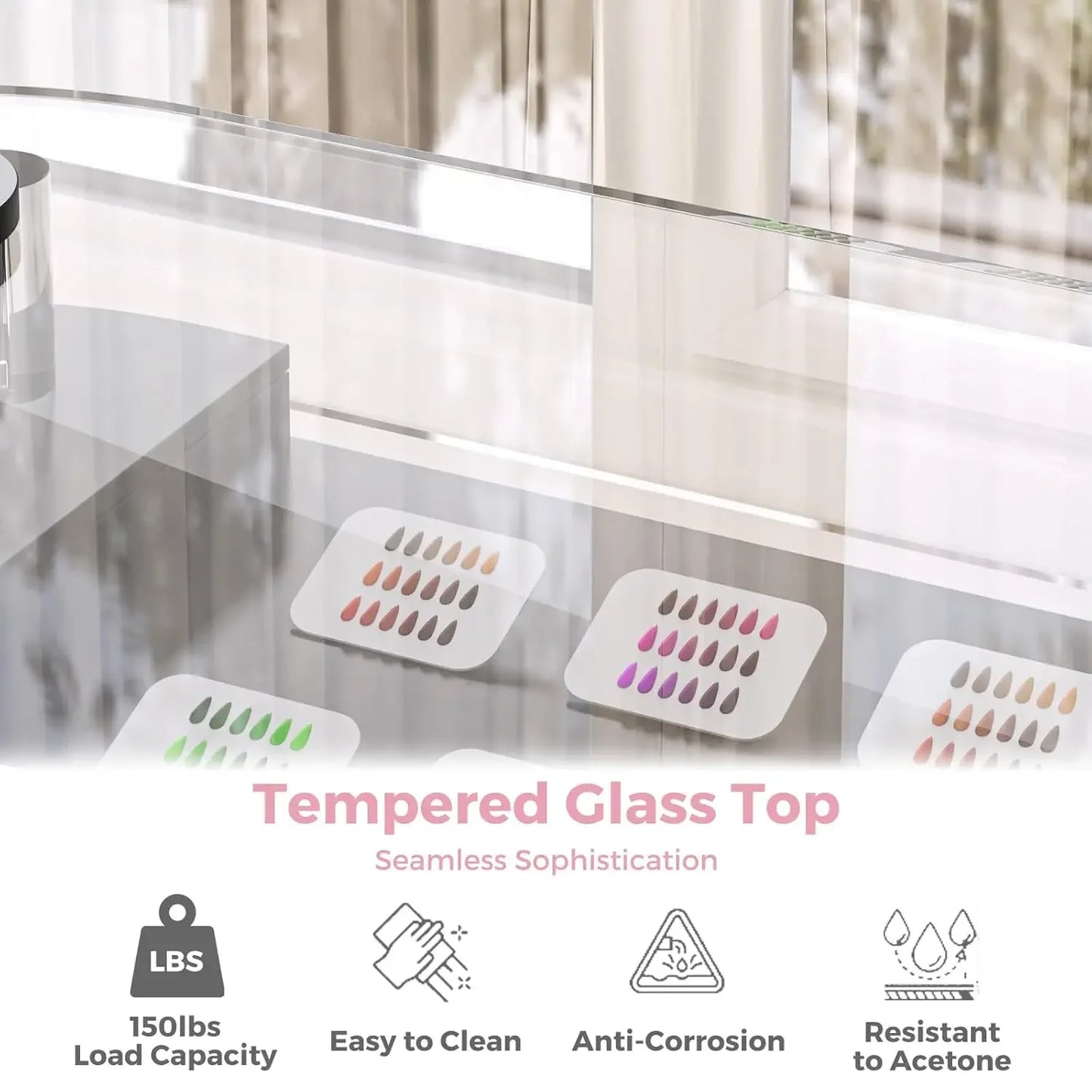 Professional Nail Tech Desk with Tempered Glass Top