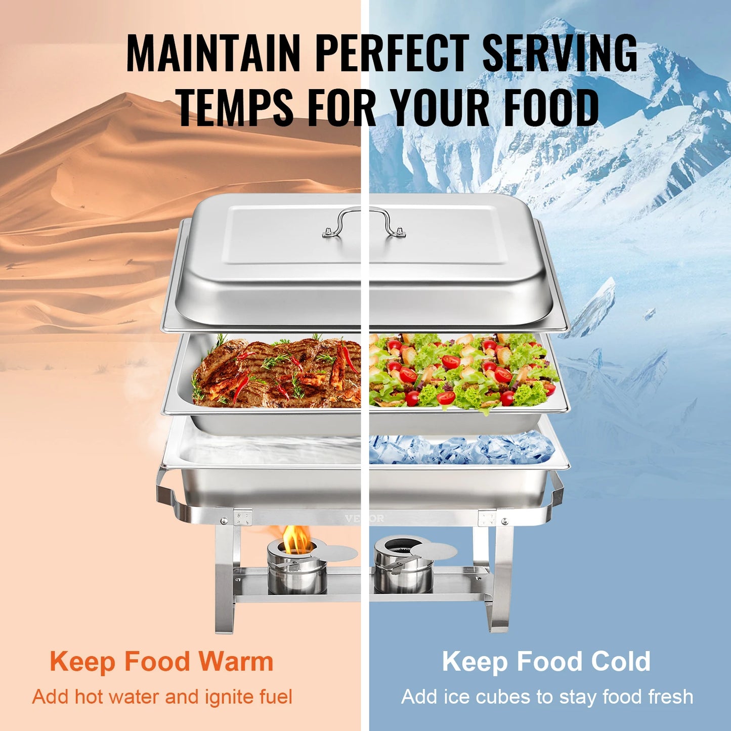 8QT Rectangle Chafing Dish 2/4/6 Packs with Folding Stand and Fuel Holder