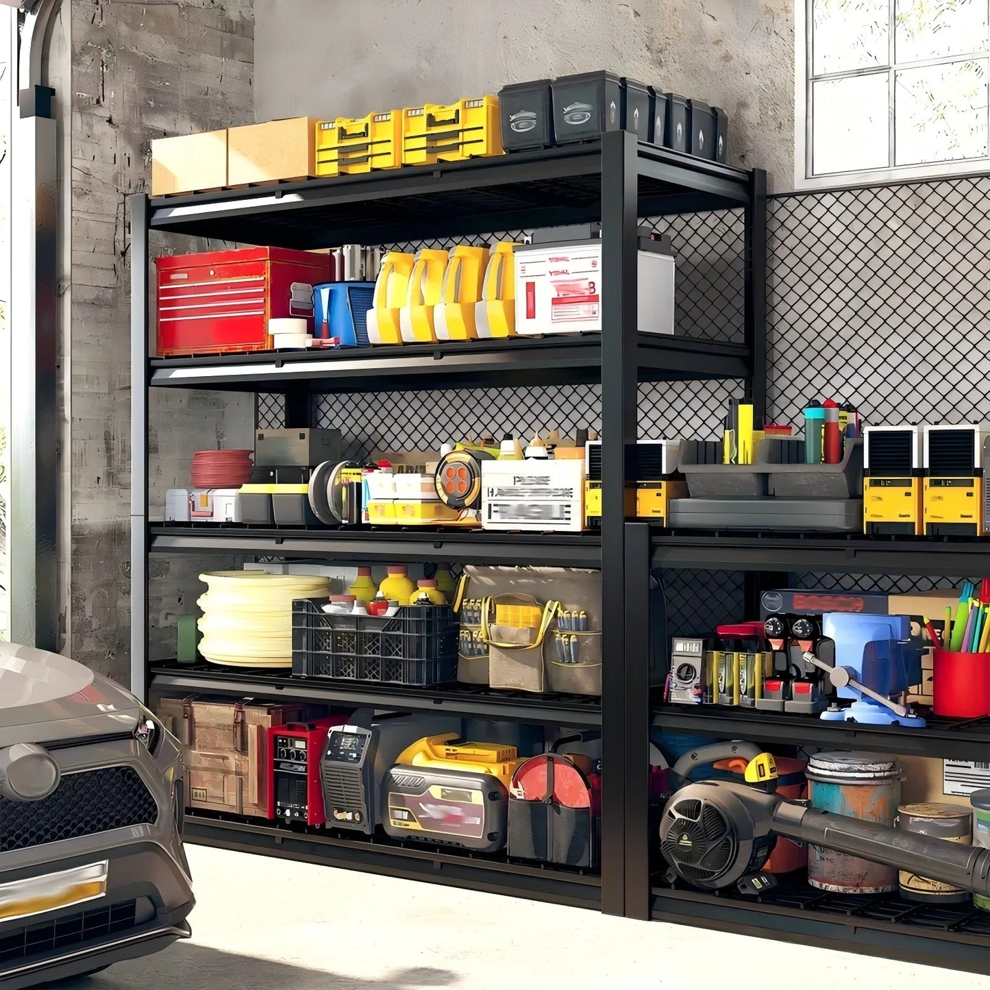 Heavy-Duty Garage Rack, 3500-Pound Capacity, Five-Tier Shelving.