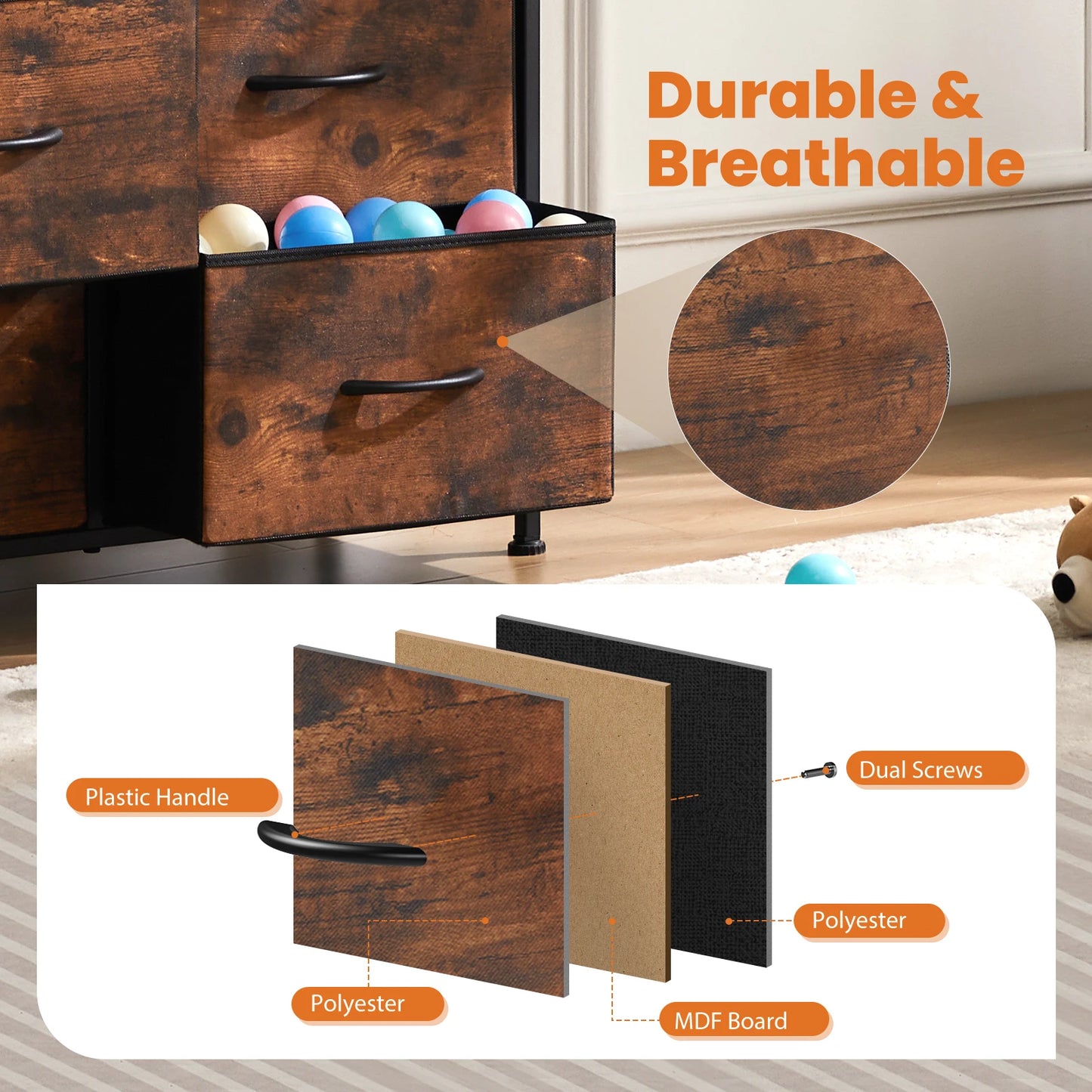 9 Drawer Dresser. comes in White, Brown, Grey, and Black