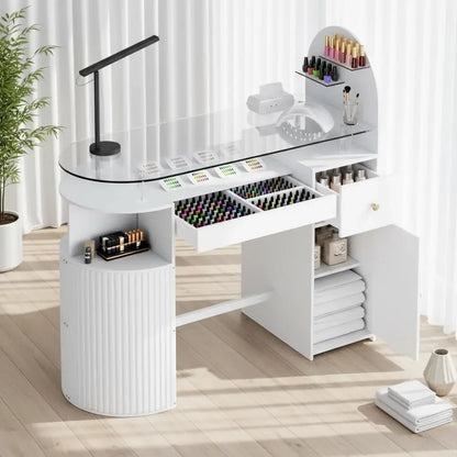 Professional Nail Tech Desk with Tempered Glass Top