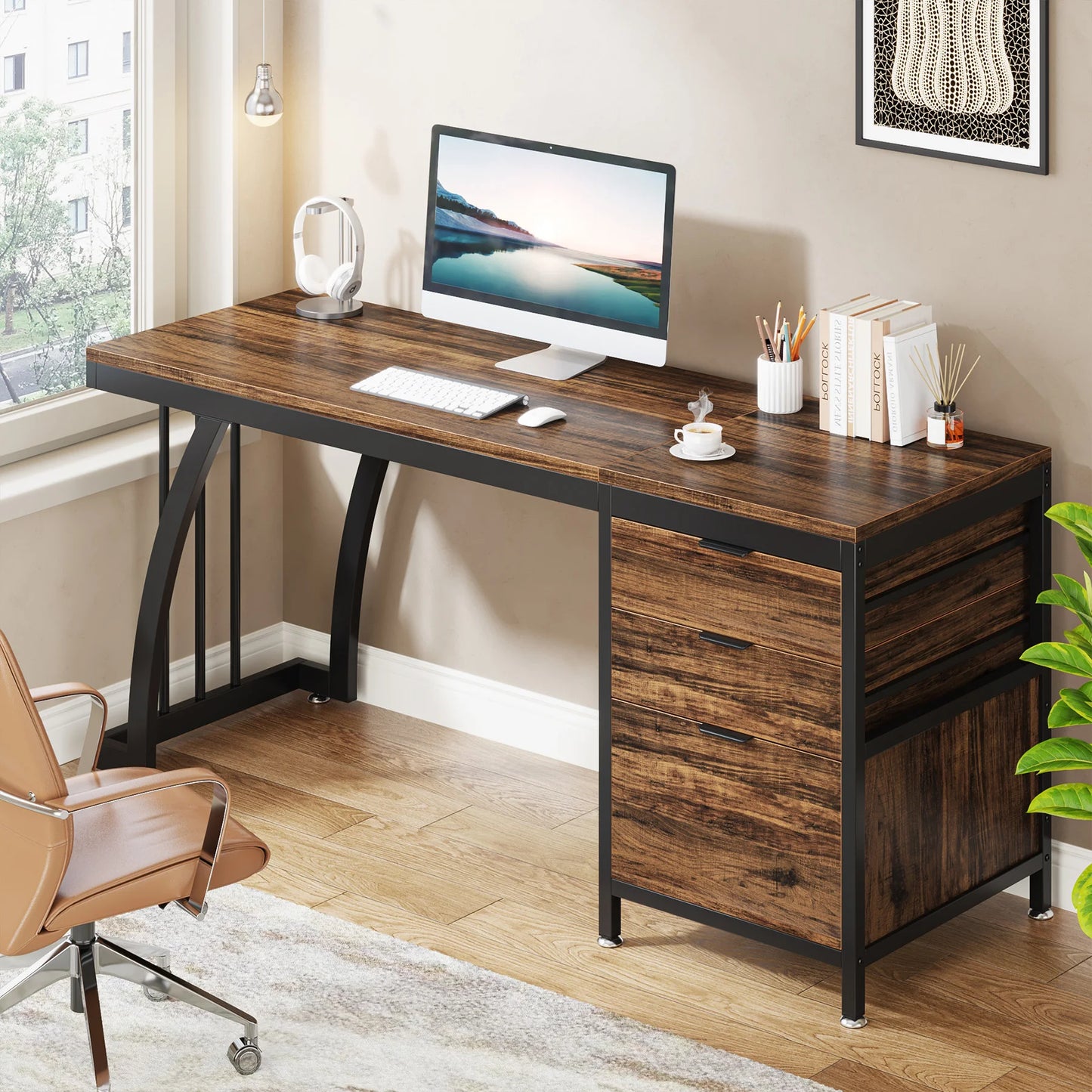 59-Inch Computer Desk with 3 Drawers
