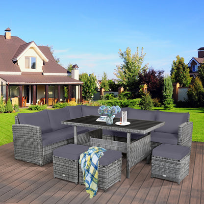 7 PCS Rattan Dining Set, Sectional Sofa Couch, with Ottoman