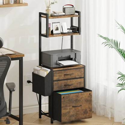 45''H 3-Drawer File Cabinet with Charging Station with Storage for Printer
