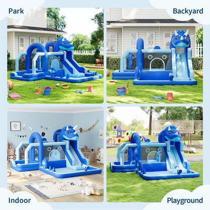 Large Inflatable Dinosaur Bounce House with Slide & Water Features