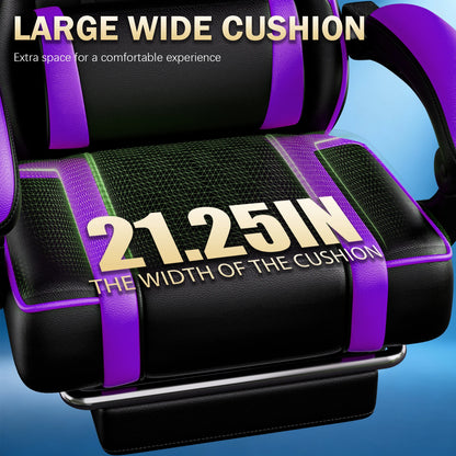 Ergonomic Gaming Chair with Padded Spring Seat, Adjustable Lumbar Support & Footrest
