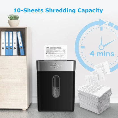 BONSEN 10-Sheet Cross-Cut Home Office Shredder P-4 Security suit for Credit Card, 4-Gal Bin