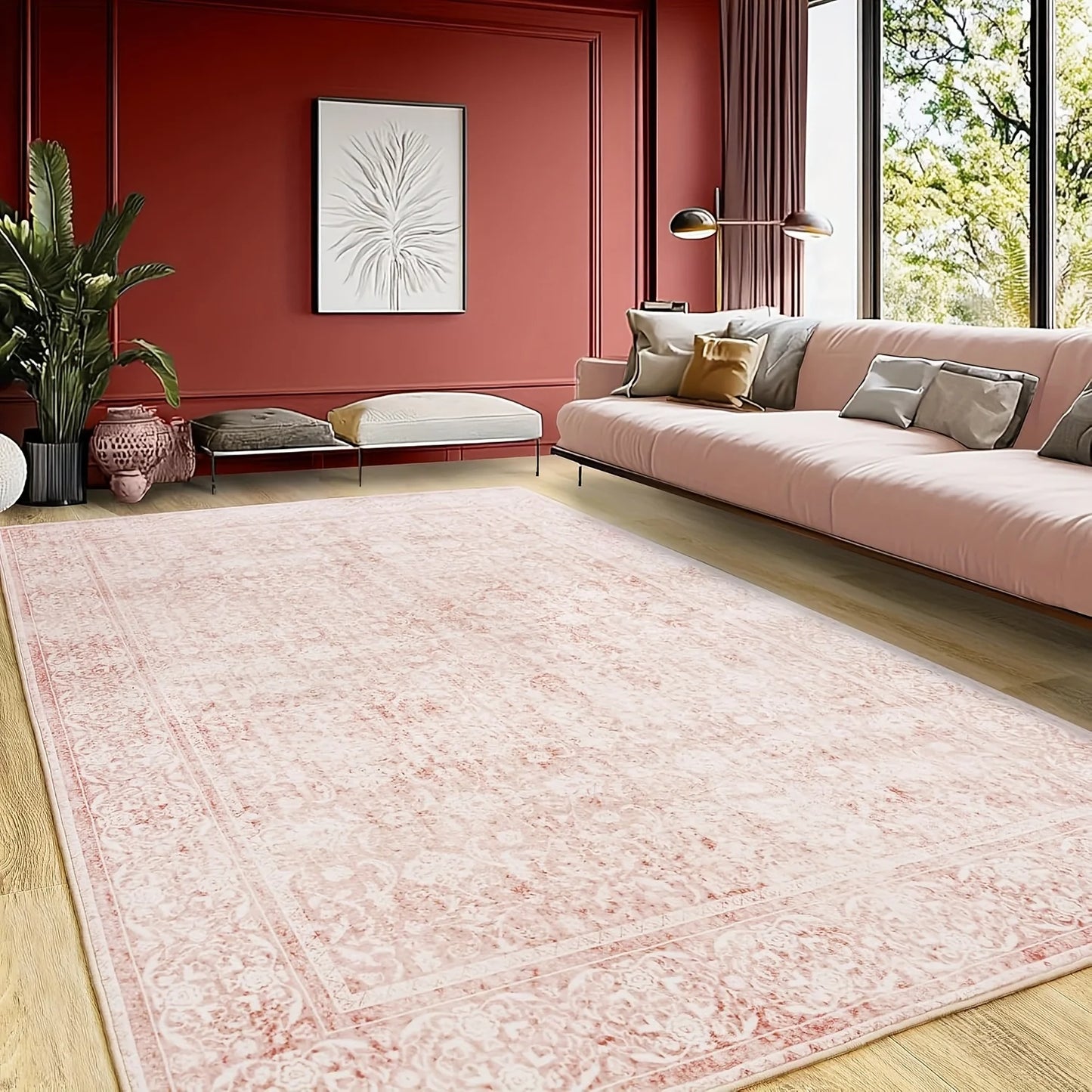 Large Pink Floral Livingroom / Bedroom Area Rug. Washable