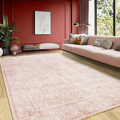 Large Pink Floral Livingroom / Bedroom Area Rug. Washable
