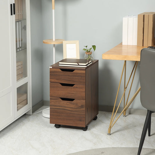 Modern, under Desk Cabinet with 3 Drawers, Brown Wood