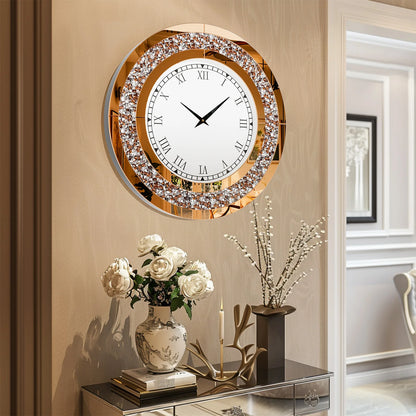 24"-in. Crystal Sparkle Round Mirrored Wall Clock