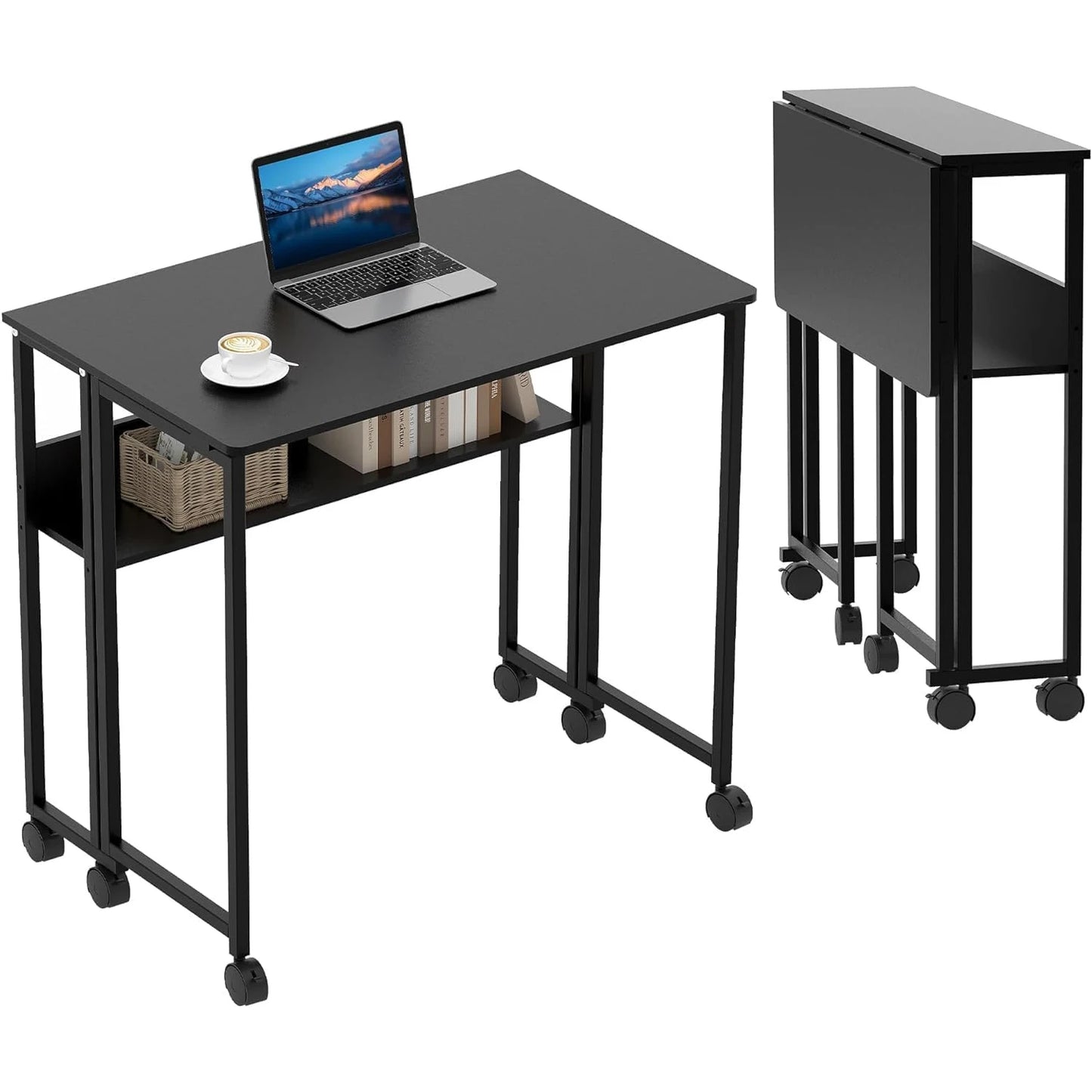 Space Saving Foldable Rolling Desk with Laptop Storage