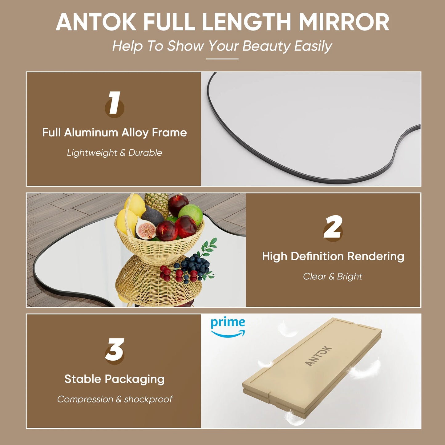 76"x34" Full Length Wavy Mirror with Stand