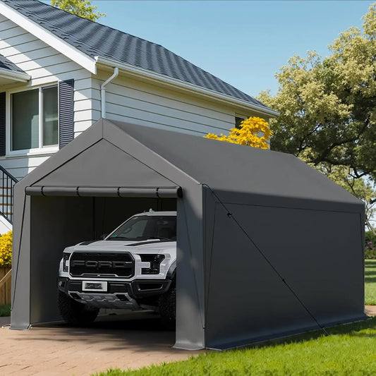 10x20 Heavy Duty, Portable Carport Garage with Removable Sidewalls and Door