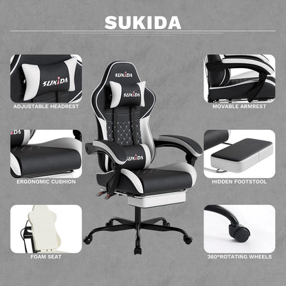 Ergonomic Gaming Chairs with Massage Lumbar Support Swivel Height Adjustable Headrest Backrest