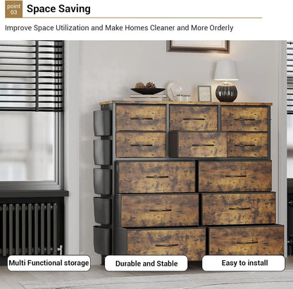 12 Drawers Tall Dresser, Chest of Drawers Storage Organizer