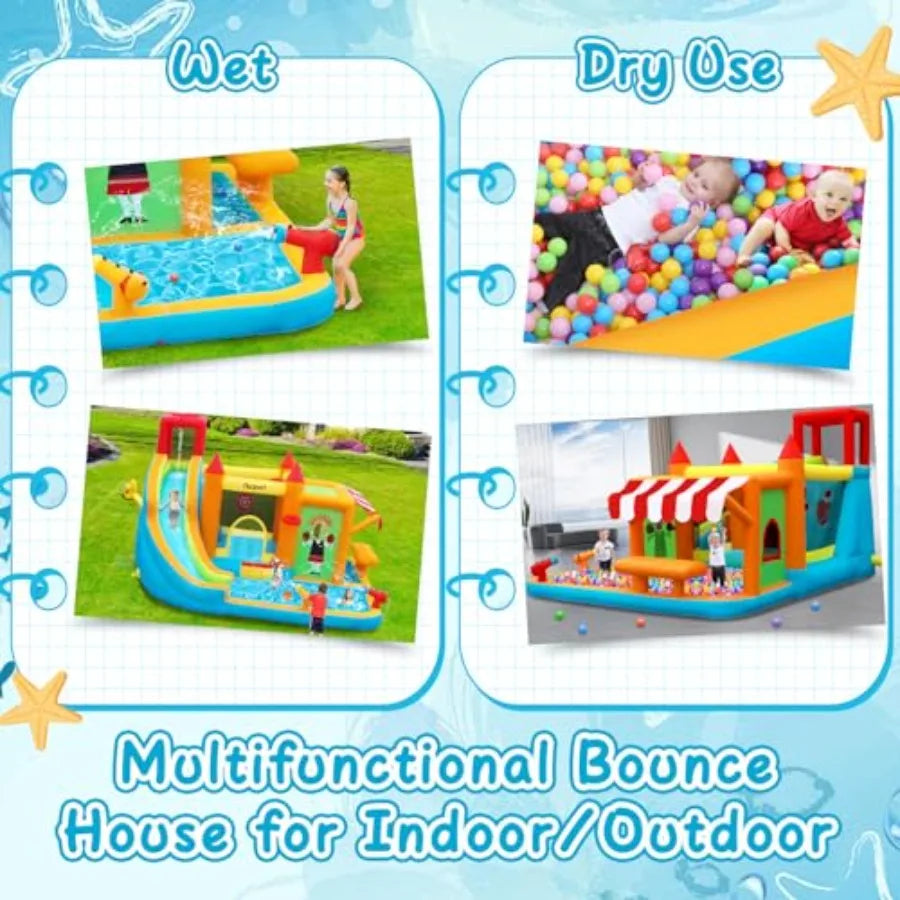 Large Inflatable Bounce House with Water Slide and Climbing Wall
