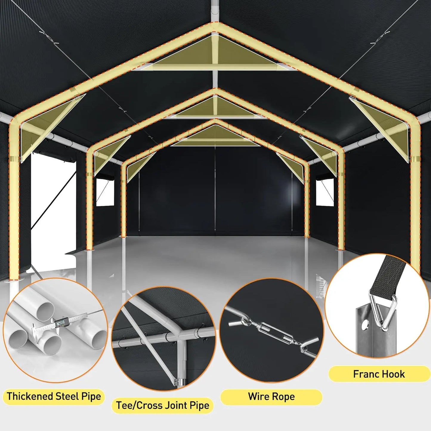 20x20 Portable Heavy Duty Metal Garage with Side Doors and Roll-Up Windows