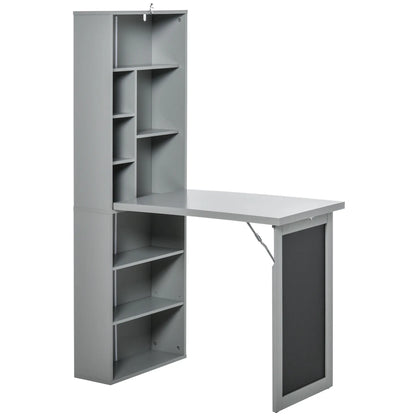 Wall Mount Fold Out Computer Desk with Blackboard and Side Shelf