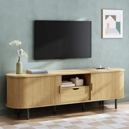 69" TV Stand Entertainment Center with Adjustable Shelves & Drawer, Power outlet