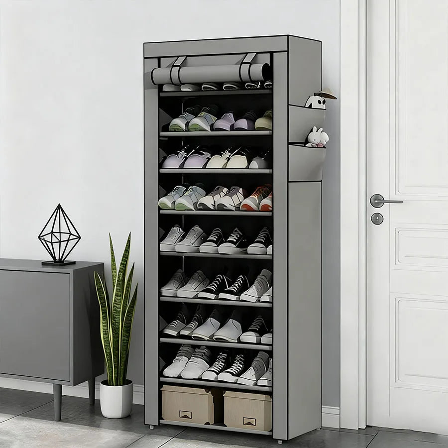 5/8/10 layer shoe cabinet storage rack with non-woven fabric cover can store 27-35 pair