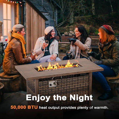 Smokeless Outdoor Fireplace Table. With Rattan Design. 43-inch Propane Gas