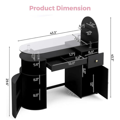 Professional Nail Tech Desk with Tempered Glass Top