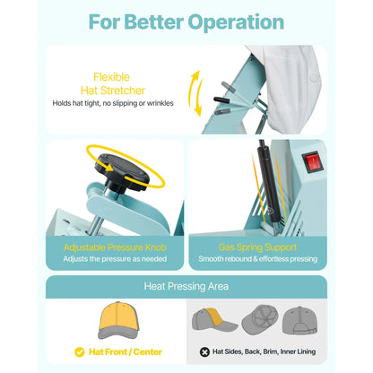Hat Heat Press Machine with 2/4pcs Interchangeable Platens Precise Temperature and Time Control