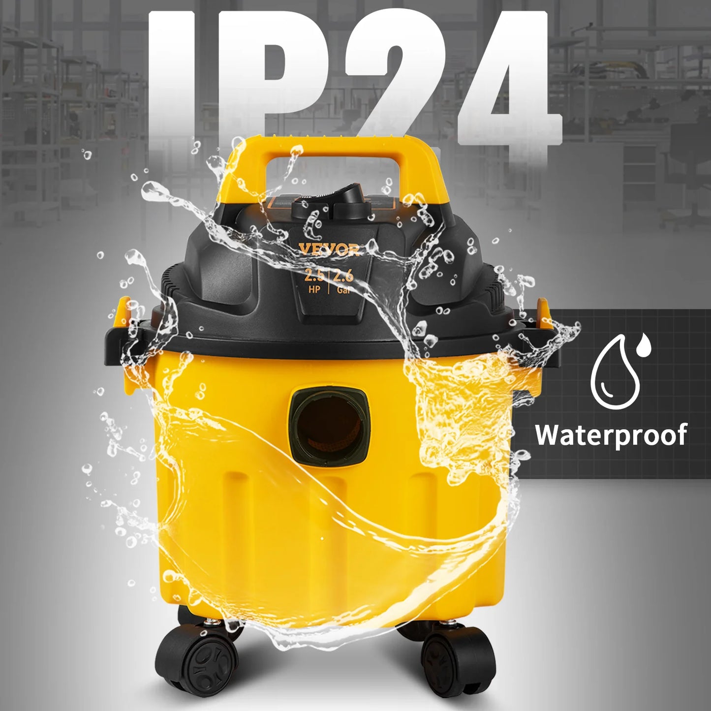 3 in 1 Wet Dry Portable Shop Vacuum with Blowing Function Vac 2.6 Gallon 2.5 Peak HP