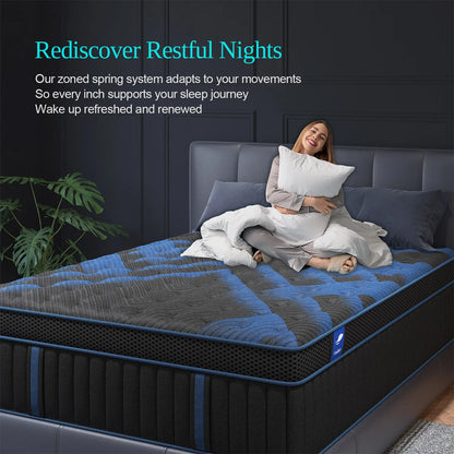12"Gel Memory Foam Hybrid Pocket Spring Mattress Twin Full Queen King Bed Mattress In A Box, Medium Firm with Motion Isolation