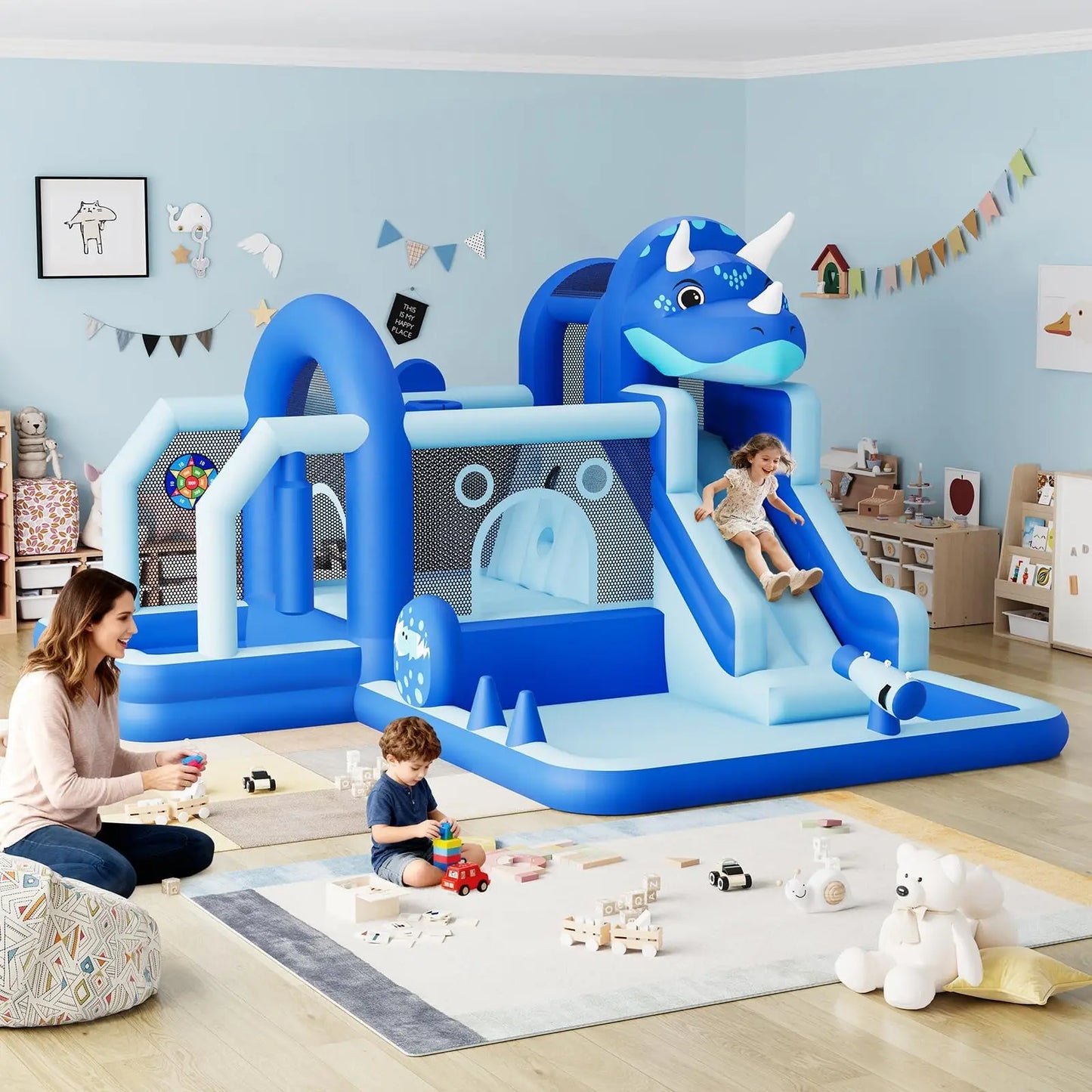 Large Inflatable Dinosaur Bounce House with Slide & Water Features