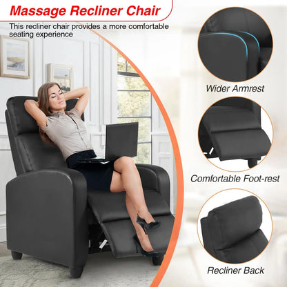 Leather Massage Recliner with Lumbar Support and Adjustable Backrest