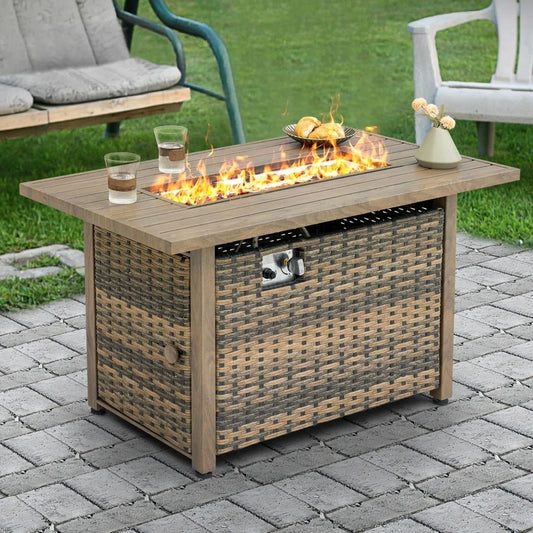 Smokeless Outdoor Fireplace Table. With Rattan Design. 43-inch Propane Gas